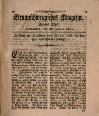 Braunschweigisches Magazin (Braunschweigische Anzeigen) Samstag 8. Januar 1803