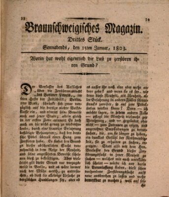 Braunschweigisches Magazin (Braunschweigische Anzeigen) Samstag 15. Januar 1803