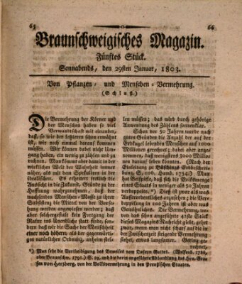 Braunschweigisches Magazin (Braunschweigische Anzeigen) Samstag 29. Januar 1803