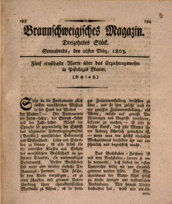 Braunschweigisches Magazin (Braunschweigische Anzeigen) Samstag 26. März 1803