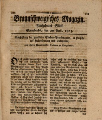 Braunschweigisches Magazin (Braunschweigische Anzeigen) Samstag 9. April 1803