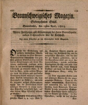 Braunschweigisches Magazin (Braunschweigische Anzeigen) Samstag 23. April 1803