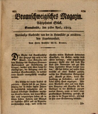 Braunschweigisches Magazin (Braunschweigische Anzeigen) Samstag 30. April 1803