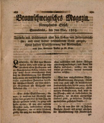 Braunschweigisches Magazin (Braunschweigische Anzeigen) Samstag 7. Mai 1803