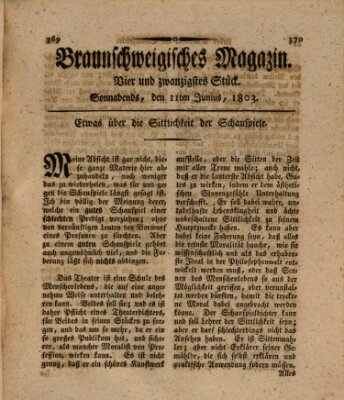 Braunschweigisches Magazin (Braunschweigische Anzeigen) Samstag 11. Juni 1803