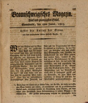 Braunschweigisches Magazin (Braunschweigische Anzeigen) Samstag 18. Juni 1803