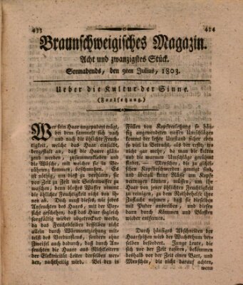 Braunschweigisches Magazin (Braunschweigische Anzeigen) Samstag 9. Juli 1803