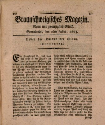 Braunschweigisches Magazin (Braunschweigische Anzeigen) Samstag 16. Juli 1803