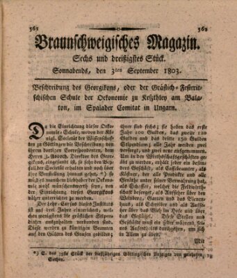 Braunschweigisches Magazin (Braunschweigische Anzeigen) Samstag 3. September 1803