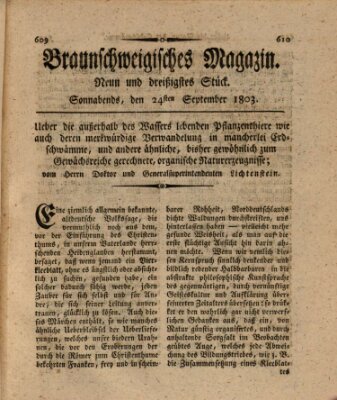 Braunschweigisches Magazin (Braunschweigische Anzeigen) Samstag 24. September 1803