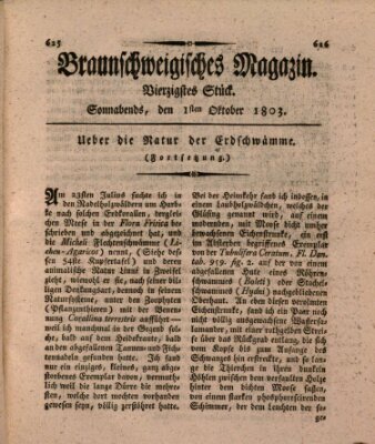 Braunschweigisches Magazin (Braunschweigische Anzeigen) Samstag 1. Oktober 1803