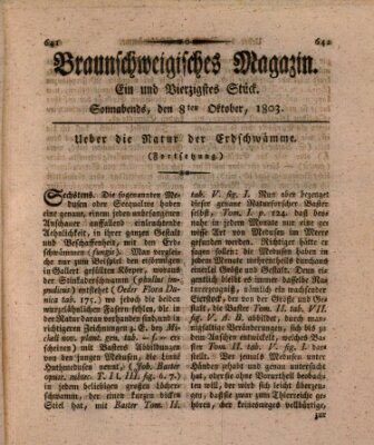 Braunschweigisches Magazin (Braunschweigische Anzeigen) Samstag 8. Oktober 1803