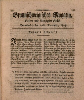 Braunschweigisches Magazin (Braunschweigische Anzeigen) Samstag 19. November 1803