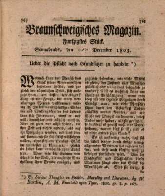 Braunschweigisches Magazin (Braunschweigische Anzeigen) Samstag 10. Dezember 1803