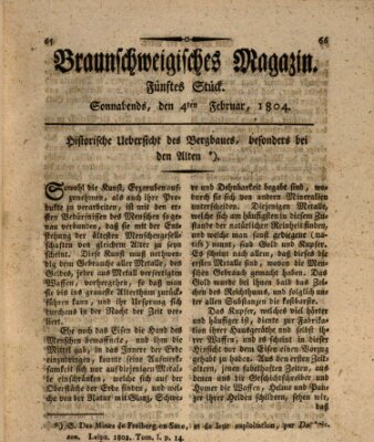 Braunschweigisches Magazin (Braunschweigische Anzeigen) Samstag 4. Februar 1804