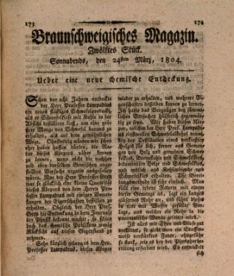 Braunschweigisches Magazin (Braunschweigische Anzeigen) Samstag 24. März 1804