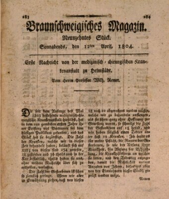 Braunschweigisches Magazin (Braunschweigische Anzeigen) Samstag 12. Mai 1804