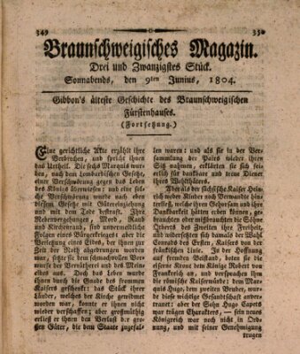 Braunschweigisches Magazin (Braunschweigische Anzeigen) Samstag 9. Juni 1804