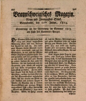 Braunschweigisches Magazin (Braunschweigische Anzeigen) Samstag 21. Juli 1804