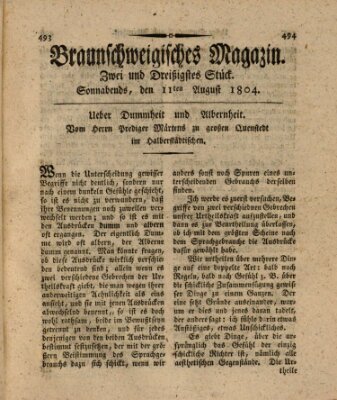 Braunschweigisches Magazin (Braunschweigische Anzeigen) Samstag 11. August 1804