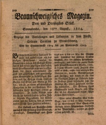 Braunschweigisches Magazin (Braunschweigische Anzeigen) Samstag 18. August 1804