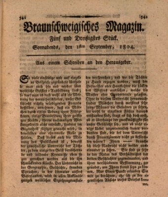 Braunschweigisches Magazin (Braunschweigische Anzeigen) Samstag 1. September 1804