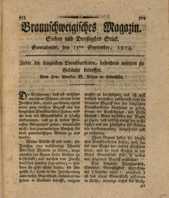 Braunschweigisches Magazin (Braunschweigische Anzeigen) Samstag 15. September 1804