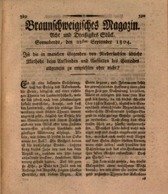 Braunschweigisches Magazin (Braunschweigische Anzeigen) Samstag 22. September 1804