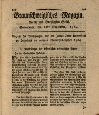 Braunschweigisches Magazin (Braunschweigische Anzeigen) Samstag 29. September 1804