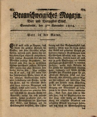 Braunschweigisches Magazin (Braunschweigische Anzeigen) Samstag 3. November 1804