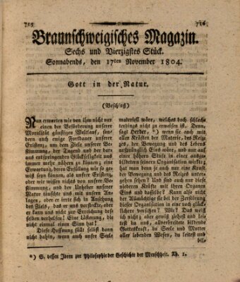 Braunschweigisches Magazin (Braunschweigische Anzeigen) Samstag 17. November 1804