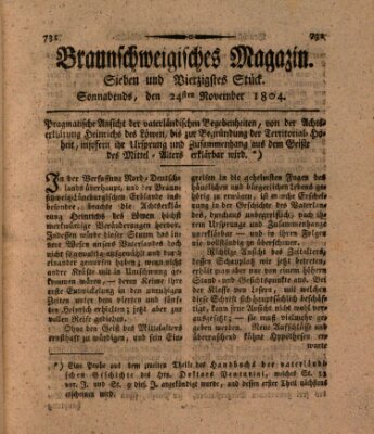 Braunschweigisches Magazin (Braunschweigische Anzeigen) Samstag 24. November 1804