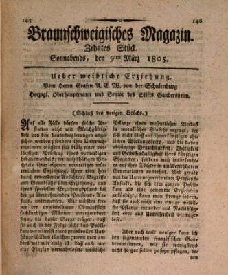 Braunschweigisches Magazin (Braunschweigische Anzeigen) Samstag 9. März 1805