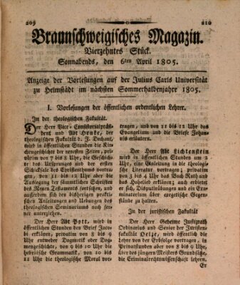 Braunschweigisches Magazin (Braunschweigische Anzeigen) Samstag 6. April 1805