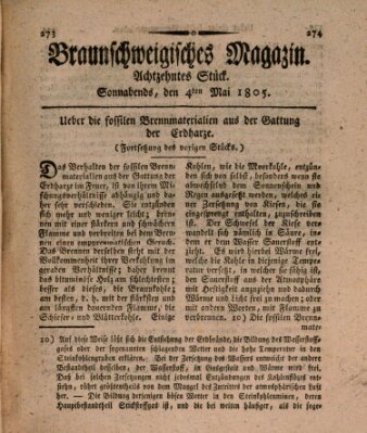 Braunschweigisches Magazin (Braunschweigische Anzeigen) Samstag 4. Mai 1805