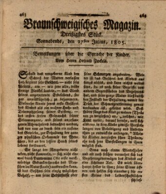 Braunschweigisches Magazin (Braunschweigische Anzeigen) Samstag 27. Juli 1805