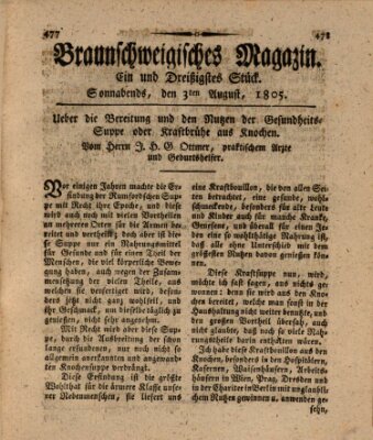 Braunschweigisches Magazin (Braunschweigische Anzeigen) Samstag 3. August 1805