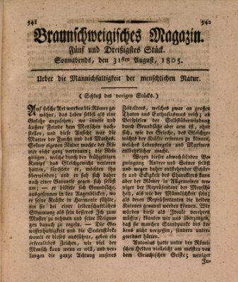 Braunschweigisches Magazin (Braunschweigische Anzeigen) Samstag 31. August 1805