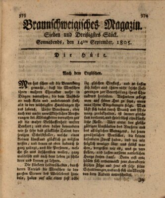 Braunschweigisches Magazin (Braunschweigische Anzeigen) Samstag 14. September 1805