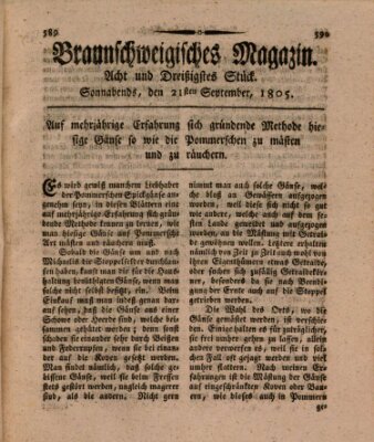 Braunschweigisches Magazin (Braunschweigische Anzeigen) Samstag 21. September 1805