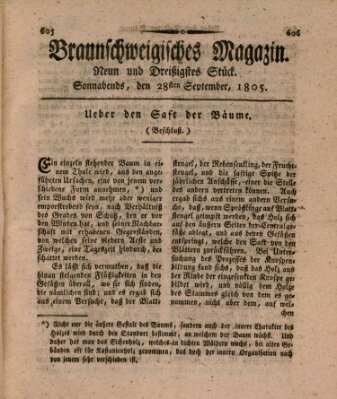 Braunschweigisches Magazin (Braunschweigische Anzeigen) Samstag 28. September 1805