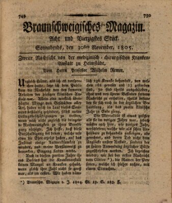 Braunschweigisches Magazin (Braunschweigische Anzeigen) Samstag 30. November 1805