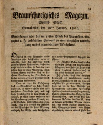 Braunschweigisches Magazin (Braunschweigische Anzeigen) Samstag 18. Januar 1806