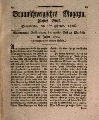 Braunschweigisches Magazin (Braunschweigische Anzeigen) Samstag 1. Februar 1806