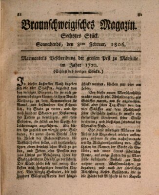 Braunschweigisches Magazin (Braunschweigische Anzeigen) Samstag 8. Februar 1806