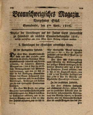 Braunschweigisches Magazin (Braunschweigische Anzeigen) Samstag 5. April 1806