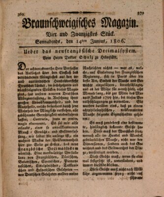 Braunschweigisches Magazin (Braunschweigische Anzeigen) Samstag 14. Juni 1806