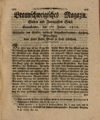 Braunschweigisches Magazin (Braunschweigische Anzeigen) Samstag 5. Juli 1806