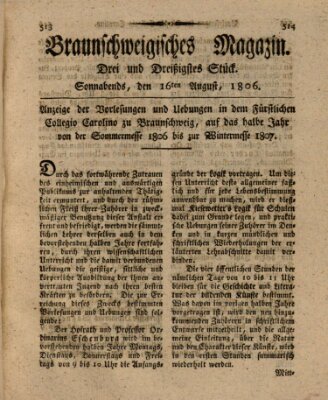 Braunschweigisches Magazin (Braunschweigische Anzeigen) Samstag 16. August 1806