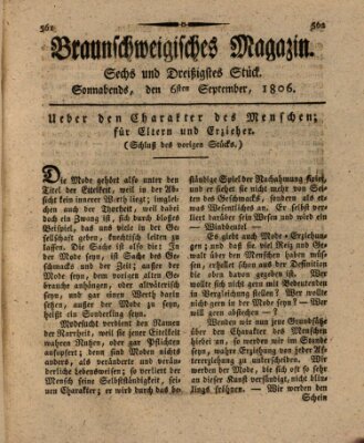 Braunschweigisches Magazin (Braunschweigische Anzeigen) Samstag 6. September 1806